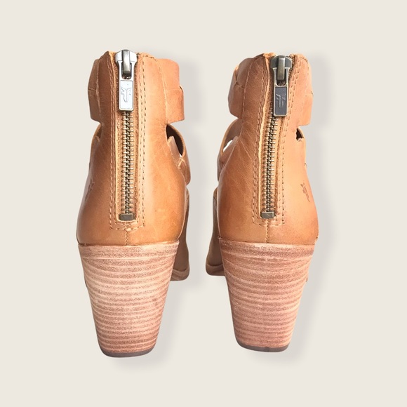 Frye Cameron Twist Tan Leather Heeled Ankle Boots - Picture 11 of 15